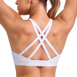 CRZ YOGA Butterlift Wide Criss Cross Straps Supportive Sports Bras for Women – Medium Impact Strappy Gym Padded Workout Top(White)