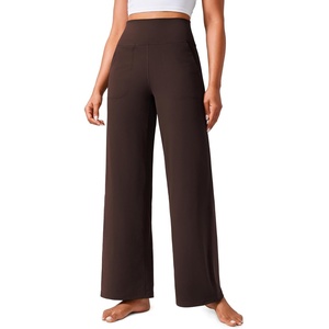 CRZ YOGA Butterlift Wide Leg Pants Pockets 29″/31″/33″ – High Waisted Yoga Lounge Buttery Soft Comfy Casual Womens(Hot Fudge Brown)