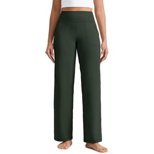 CRZ YOGA Butterlift Wide Leg Pants Pockets 29″/31″/33″ – High Waisted Yoga Lounge Buttery Soft Comfy Casual Womens(Legend Green)