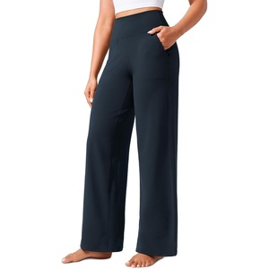 CRZ YOGA Butterlift Wide Leg Pants Pockets 29″/31″/33″ – High Waisted Yoga Lounge Buttery Soft Comfy Casual Womens(True Navy)