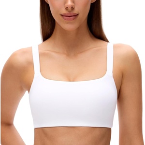 CRZ YOGA Butterluxe Adjustable Wide Strap Sports Bras for Women – Square Back Padded Scoop Neck Yoga Top(White)