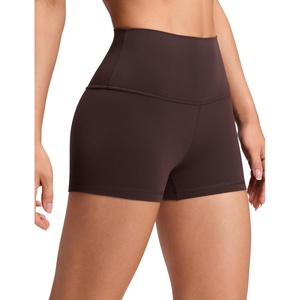 CRZ YOGA Butterluxe Biker Shorts 2.5″- High Waisted Yoga Workout Spandex Womens Running Volleyball Booty(Hot Fudge Brown)