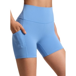 CRZ YOGA Butterluxe Biker Shorts Pockets 5″ – High Waisted Volleyball Workout Athletic Yoga Womens(Party Blue)