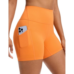 CRZ YOGA Butterluxe Biker Shorts Pockets 5″ – High Waisted Volleyball Workout Athletic Yoga Womens(Tiger Orange)