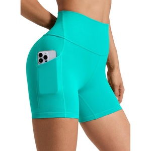 CRZ YOGA Butterluxe Biker Shorts Pockets 5″ – High Waisted Volleyball Workout Athletic Yoga Womens(Tropics Teal)
