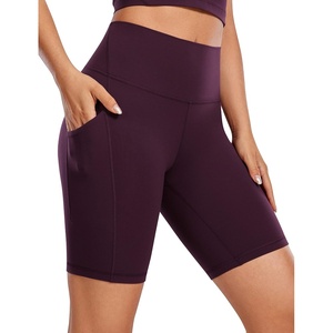 CRZ YOGA Butterluxe Biker Shorts Pockets 8″ – High Waisted Workout Yoga Volleyball Buttery Soft Womens(Deep Purple)