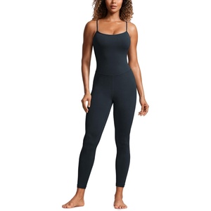 CRZ YOGA Butterluxe Cami Strap Jumpsuits for Women – Adjustable Yoga Workout One Piece Tank Leggings Romper with Built-in Bra(True Navy)