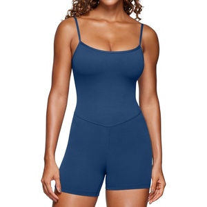 CRZ YOGA Butterluxe Cami Strap Rompers for Women – Adjustable Sleeveless One Piece Yoga Jumpsuits Bodysuit Shorts Padded(French Navy)