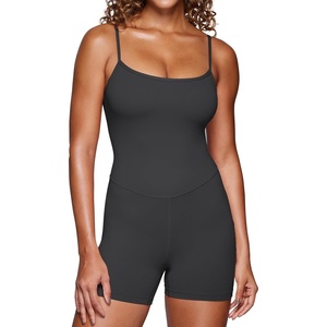 CRZ YOGA Butterluxe Cami Strap Rompers for Women – Adjustable Sleeveless One Piece Yoga Jumpsuits Bodysuit Shorts Padded(Mysterious Grey)