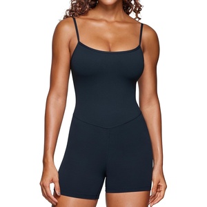 CRZ YOGA Butterluxe Cami Strap Rompers for Women – Adjustable Sleeveless One Piece Yoga Jumpsuits Bodysuit Shorts Padded(True Navy)