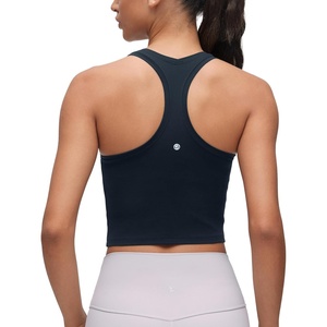 CRZ YOGA Butterluxe Crop Yoga Tank Tops for Women – Workout Athletic Casual Tight Scoop Neck Racerback Sleeveless Shirts(True Navy)