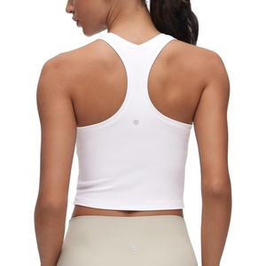 CRZ YOGA Butterluxe Crop Yoga Tank Tops for Women – Workout Athletic Casual Tight Scoop Neck Racerback Sleeveless Shirts(White)