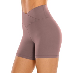 CRZ YOGA Butterluxe Crossover Biker Shorts 5″ – Criss Cross High Waisted Workout Yoga Buttery Soft Womens(Mauve)