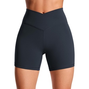 CRZ YOGA Butterluxe Crossover Biker Shorts 5″ – Criss Cross High Waisted Workout Yoga Buttery Soft Womens(True Navy)