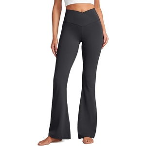 CRZ YOGA Butterluxe Crossover Flare Leggings 29”/31”/33″ – High Waist V Cross Bootcut Bell Bottoms Yoga Pants for Women(Mysterious Grey)