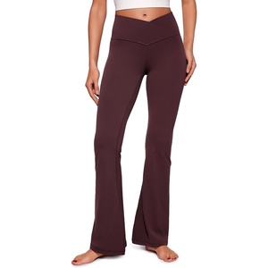 CRZ YOGA Butterluxe Crossover Flare Leggings 29”/31”/33″ – High Waist V Cross Bootcut Bell Bottoms Yoga Pants for Women(Ripe Plum)