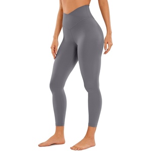 CRZ YOGA Butterluxe Crossover Waist Leggings 25″ – V Crossover High Waisted Gym Workout Yoga Womens(Dark Carbon)