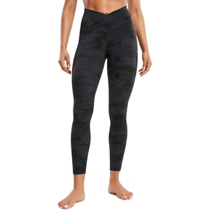 CRZ YOGA Butterluxe Crossover Waist Leggings 25″ – V Crossover High Waisted Gym Workout Yoga Womens(Dark Grey Camouflage 2)
