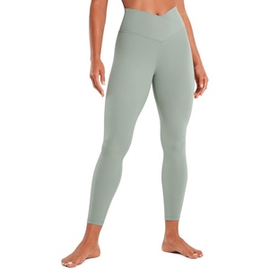CRZ YOGA Butterluxe Crossover Waist Leggings 25″ – V Crossover High Waisted Gym Workout Yoga Womens(Green Palm Court)