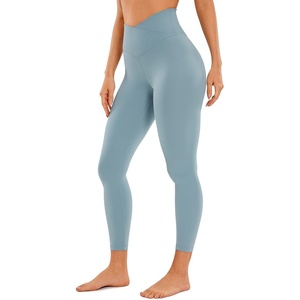 CRZ YOGA Butterluxe Crossover Waist Leggings 25″ – V Crossover High Waisted Gym Workout Yoga Womens(Light Grayish Blue)