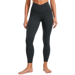 CRZ YOGA Butterluxe Crossover Waist Leggings 25″ – V Crossover High Waisted Gym Workout Yoga Womens(Melanite)