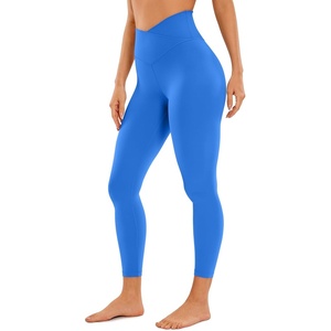 CRZ YOGA Butterluxe Crossover Waist Leggings 25″ – V Crossover High Waisted Gym Workout Yoga Womens(Sparkle Blue)