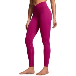 CRZ YOGA Butterluxe Crossover Waist Leggings 28″ – Criss Cross Full Length Workout Athletic Womens Yoga Pants(Magenta Purple)