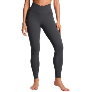 CRZ YOGA Butterluxe Crossover Waist Leggings 28″ – Criss Cross Full Length Workout Athletic Womens Yoga Pants(Mysterious Grey)