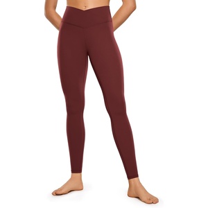 CRZ YOGA Butterluxe Crossover Waist Leggings 28″ – Criss Cross Full Length Workout Athletic Womens Yoga Pants(Noctilucence Red)