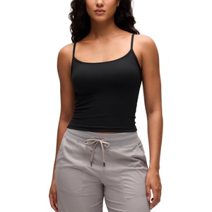 CRZ YOGA Butterluxe Double Lined Cami Tank Tops for Women – Yoga Casual Going Out Soft Scoop Neck Summer Sleeveless Shirt(Black)