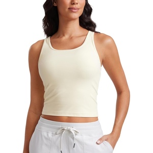 CRZ YOGA Butterluxe Double Lined Tank Tops for Women – Workout Casual Scoop Neck Racerback Crop Sleeveless Shirt(Gloam Yellow Light)