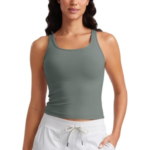 CRZ YOGA Butterluxe Double Lined Tank Tops for Women – Workout Casual Scoop Neck Racerback Crop Sleeveless Shirt(Grey Sage)