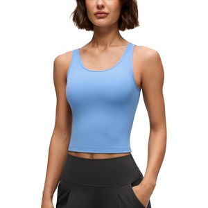 CRZ YOGA Butterluxe Double Lined Tank Tops for Women – Workout Casual Scoop Neck Racerback Crop Sleeveless Shirt(Party Blue)