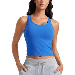 CRZ YOGA Butterluxe Double Lined Tank Tops for Women – Workout Casual Scoop Neck Racerback Crop Sleeveless Shirt(Sparkle Blue)