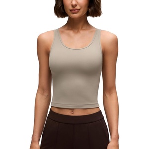 CRZ YOGA Butterluxe Double Lined Tank Tops for Women – Workout Casual Scoop Neck Racerback Crop Sleeveless Shirt(Warm Ash Grey)
