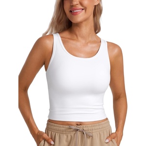 CRZ YOGA Butterluxe Double Lined Tank Tops for Women – Workout Casual Scoop Neck Racerback Crop Sleeveless Shirt(White)