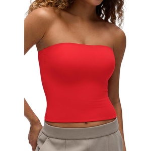 CRZ YOGA Butterluxe Double Lined Tube Tops for Women – Going Out Casual Tank Bandeau Crop Strapless Shirts(Deep Red)