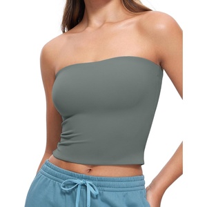 CRZ YOGA Butterluxe Double Lined Tube Tops for Women – Going Out Casual Tank Bandeau Crop Strapless Shirts(Grey Sage)