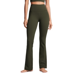 CRZ YOGA Butterluxe Flare Leggings 29″/30.5″/32″/33.5″ – High Waist Bootcut Wide Leg Lounge Womens Yoga Pants with Pocket(Olive Green)