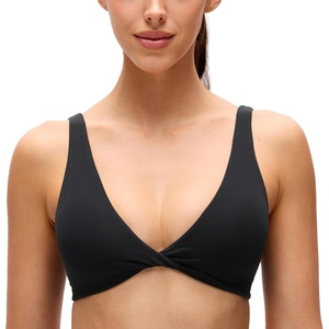 CRZ YOGA Butterluxe Front Twist Deep V Neck Sports Bras for Women – Wide Straps Padded U Back Yoga Crop Top(Black)