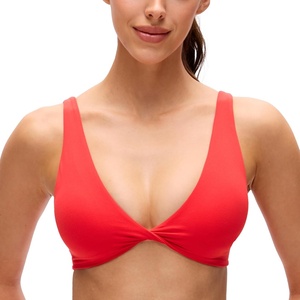 CRZ YOGA Butterluxe Front Twist Deep V Neck Sports Bras for Women – Wide Straps Padded U Back Yoga Crop Top(Deep Red)