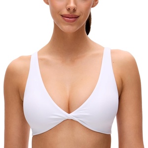 CRZ YOGA Butterluxe Front Twist Deep V Neck Sports Bras for Women – Wide Straps Padded U Back Yoga Crop Top(White)