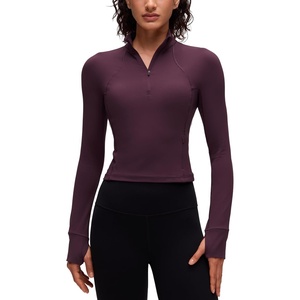 CRZ YOGA Butterluxe Half Zip Long Sleeve Shirts for Women – Workout Athletic Yoga Tops Crop Collared Quarter Zipper T-Shirt(Deep Purple)