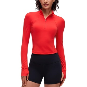 CRZ YOGA Butterluxe Half Zip Long Sleeve Shirts for Women – Workout Athletic Yoga Tops Crop Collared Quarter Zipper T-Shirt(Deep Red)