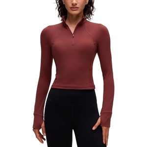 CRZ YOGA Butterluxe Half Zip Long Sleeve Shirts for Women – Workout Athletic Yoga Tops Crop Collared Quarter Zipper T-Shirt(Noctilucence Red)