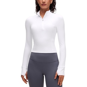 CRZ YOGA Butterluxe Half Zip Long Sleeve Shirts for Women – Workout Athletic Yoga Tops Crop Collared Quarter Zipper T-Shirt(White)