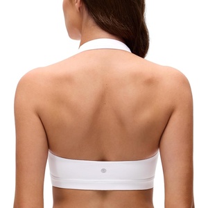 CRZ YOGA Butterluxe Halter Sports Bras for Women – Scoop Neck Padded Open Back Yoga Crop Gym Tops Low Impact(White)