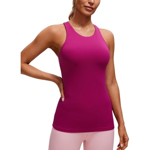 CRZ YOGA Butterluxe High Neck Tank Tops for Women – Racerback Workout Padded Yoga Athletic Camisole with Built in Bra(Magenta Purple)