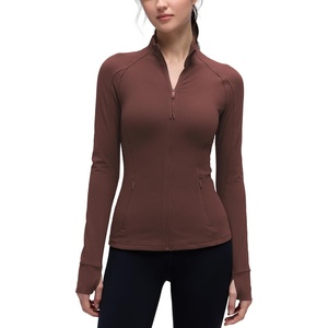 CRZ YOGA Butterluxe Hip Length Jackets for Women – Full Zip Athletic Track Tops with Thumb Holes Pockets(Taupe)