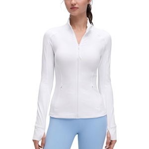 CRZ YOGA Butterluxe Hip Length Jackets for Women – Full Zip Athletic Track Tops with Thumb Holes Pockets(White)